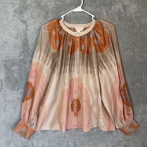 Sezane Top Sz 42 XL Ann Blouse 100% Silk Pink Sand Flowy Designer Raglan Sleeves